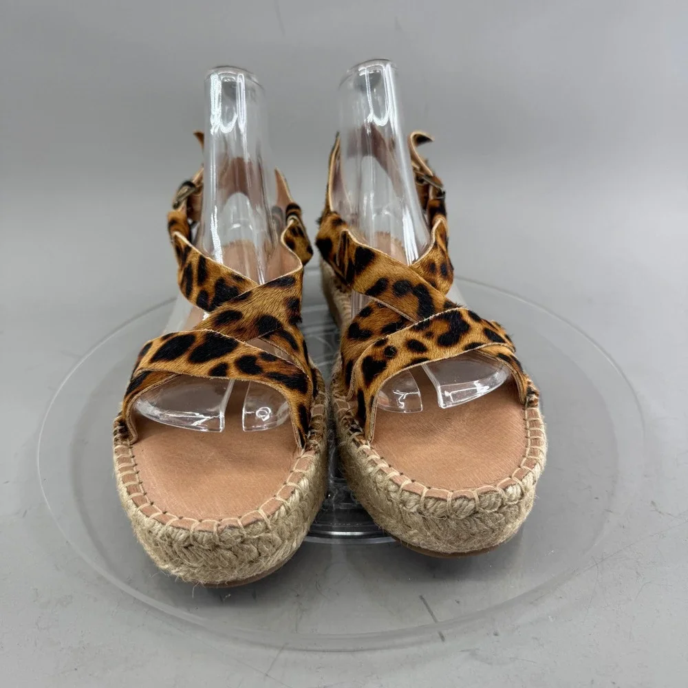 Madewell Womens Leopard Calf Hair Espadrille Platform Sandals AM198 Brown 7.5